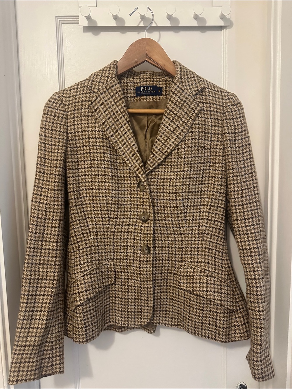 Polo by Ralph Lauren Brown Houndstooth Linen & Silk Blazer